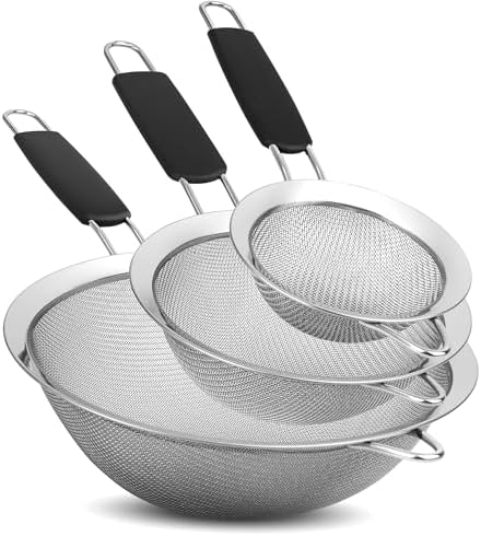 Set of 3 Fine Mesh Strainers for Kitchen | 3.4 inch, 5.5 inch and