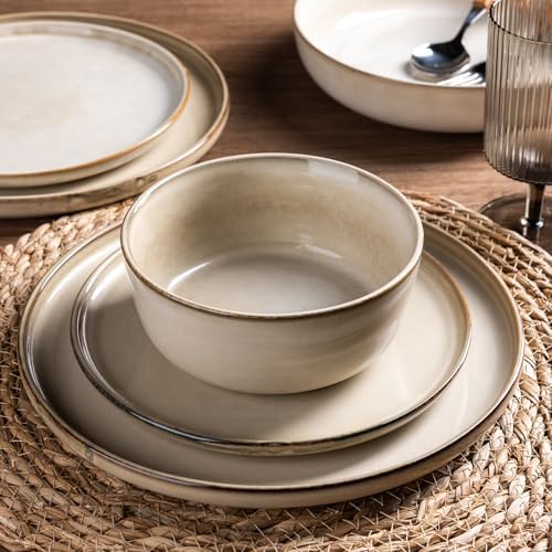 GBHOME Dinnerware Sets for 4, 12 Pieces Ceramic Plates and Bowls Set