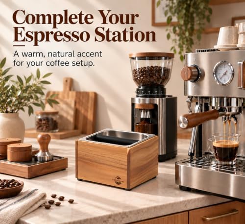 Large Acacia Wood Espresso Knock Box with Stainless Steel Interior