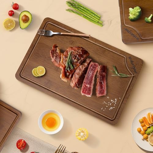 Extra Large Bamboo Cutting Board for Kitchen (Set of 3), with Deep