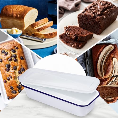 Webake Large Enamel Bread Pan with Lid, Long Banana Bread Loaf Pan for