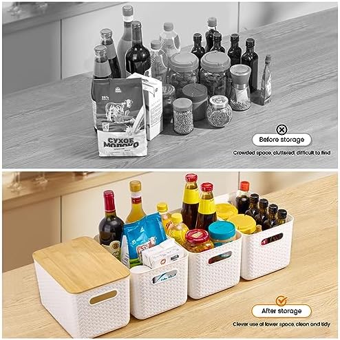 Ohmlove 4-Pack Storage Bins with Bamboo Lids