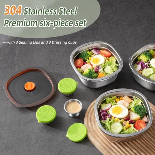 Tanjiae 3-Pack 50 oz Large Stainless Steel Salad Bowl To Go for Lunch