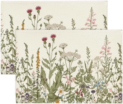 Artoid Mode Antique Herbs and Wild Flowers Spring Placemats Set of 2