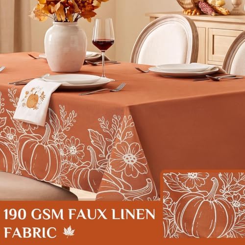 Softalker Large Fall Tablecloth Rectangle 60x104 inch, Faux Linen