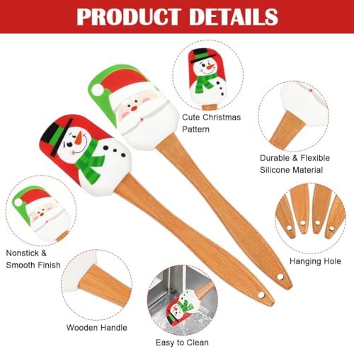 BOYAN 4PCS Christmas Silicone Spatula with Wooden Handle for Baking