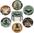 Halloween Drink Absorbent Coasters with Holder Set of 6, Ceramic Stone