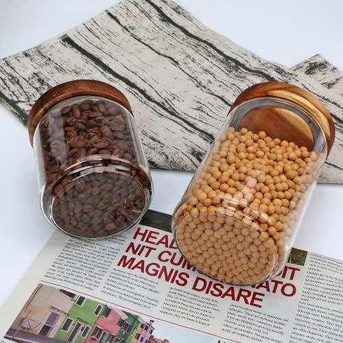 Flrolove Glass Canisters With Wooden Lids, Kitchen Jars for Storage