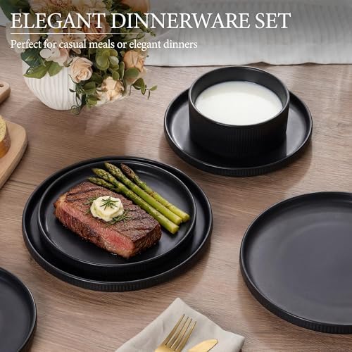 E-far 12-Piece Plates and Bowls Sets, Stoneware Dinnerware Dishes Set