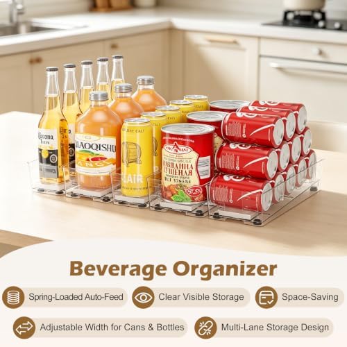 Drink Organizer for Fridge, Spring Push Can Dispenser