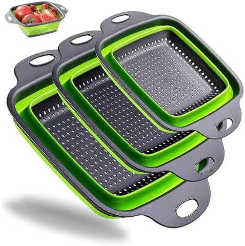 3 Set of Collapsible Colander, Folding and Expandable Square Silicone