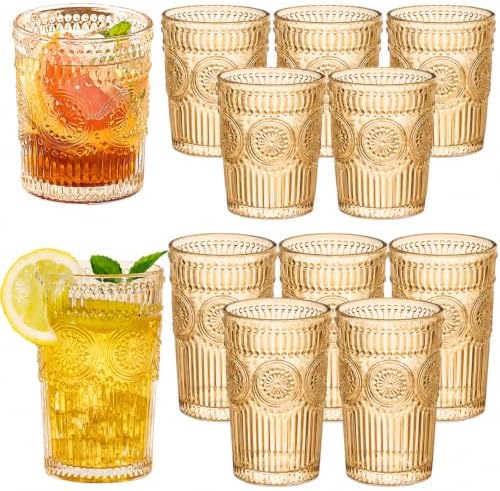 Vintage Drinking Glasses Set - 12 Pcs Textured Embossed Glassware 6