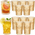 Vintage Drinking Glasses Set - 12 Pcs Textured Embossed Glassware 6