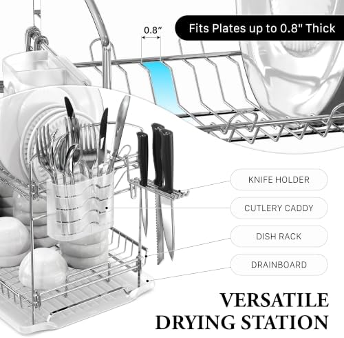 Simple Houseware 2-Tier Stainless Steel Dish Rack, Chrome