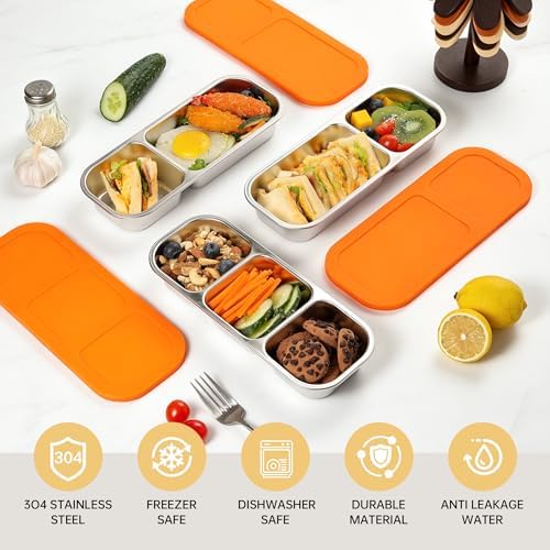 BEFOY 4 Pack Stainless Steel Snack Containers with Lids Compartments