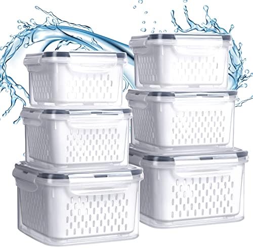 6-Piece Fruit Storage Containers for Fridge, Small/Medium/Large