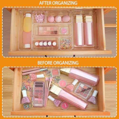 Clear Acrylic Drawer Organizers Set Storage for Makeup, Office Desk