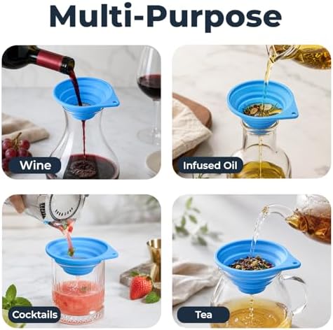 Vespara 2 Pack Collapsible Fine Mesh Strainer, 4 Inch Silicone Funnel