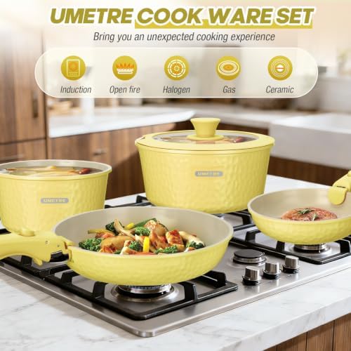21 Pcs pots and Pans Set, Ceramic Nonstick Cookware Set Detachable