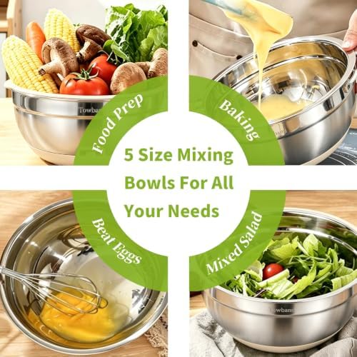 8 Pack Mixing Bowls with Airtight Lids & Grater Attachments, Khaki
