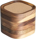 Acacia Wood Coasters for Drinks, 4.13 Inch, Set of 6, Squircles