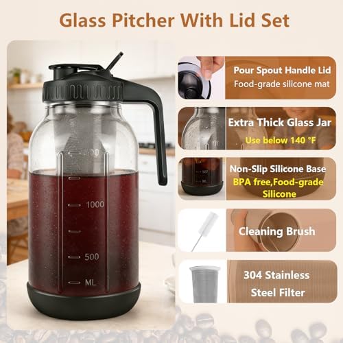 Cold Brew Coffee Maker, 64oz Mason Jar Pitcher with Stainless Steel
