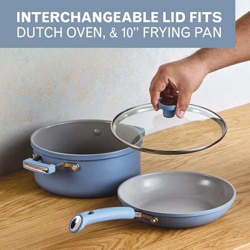 Farberware TrueCook Ceramic Plus Induction-Ready, Dishwasher Safe 12-Piece Cookware Set Steel Blue