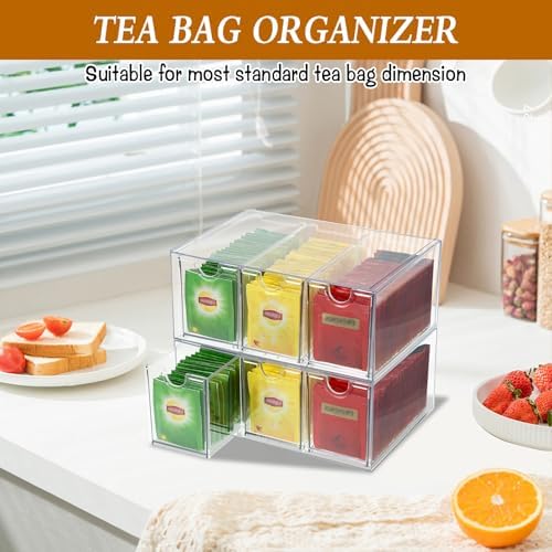 6 Drawers Tea Bag Organizer, Clear Acrylic Tea Bag Storage Holder