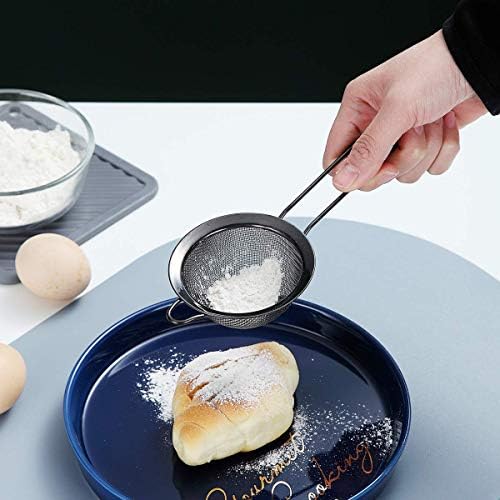 Kyraton Black Fine Mesh Strainer 3 Pieces Set, Flour Sifter For