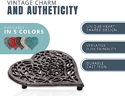 Comfify Silver with Black Cast Iron Heart Trivet – 6.75"x6.5" – Hot