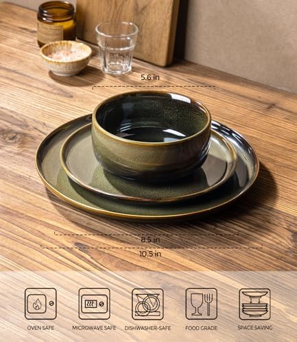 TheTerra Ceramic Dinnerware Set for 8, 24-Piece Plates and Bowls Set