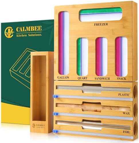 Calmbee 9 in 1 Bamboo Storage Bag Organizer for Kitchen Drawer