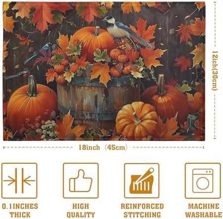 Pumpkin Maple Leaf Bird Fall Placemats Set of 4 Autumn Thanksgiving