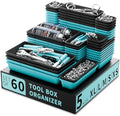 Tool Box Organizer Tray, 60 PCS & 5 Sizes, Black and Sky Blue