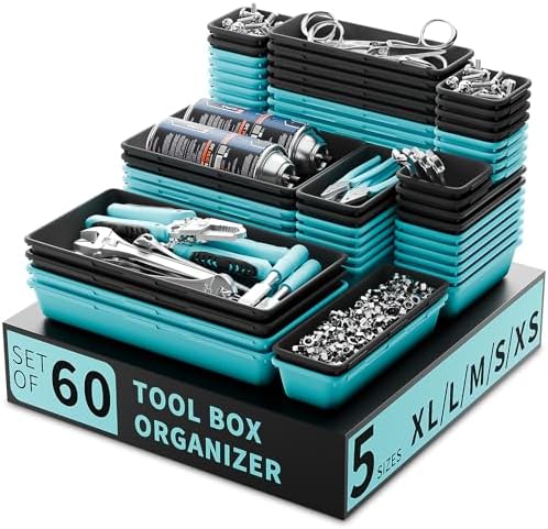 Tool Box Organizer Tray, 60 PCS & 5 Sizes, Black and Sky Blue