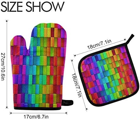 QMXO Abstract Rainbow Blocks Geometric Oven Mitts Quilted Cotton