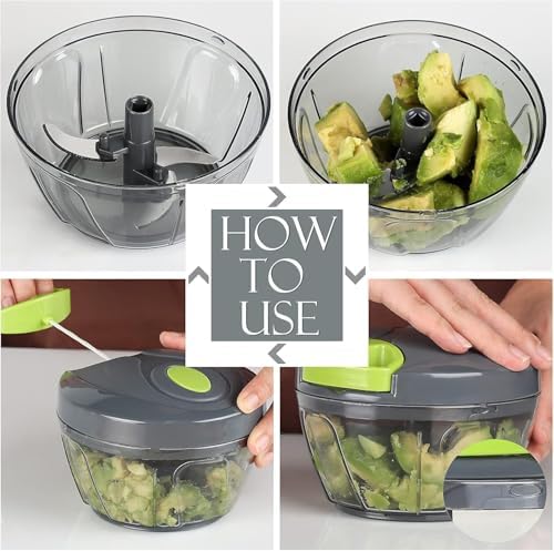 Manual Food Processor Vegetable Chopper, Hand Pull String, Portable
