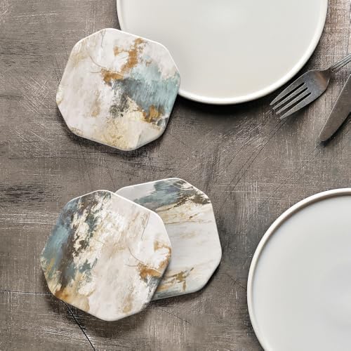 UMIRRO Absorbent Ceramic Stone Coasters Set of 6 with Holder, Teal