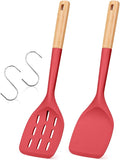 Pack of 2 Silicone Spatula, Non Stick Cooking Utensil Set Wooden Handle Kitchen by BADIANO