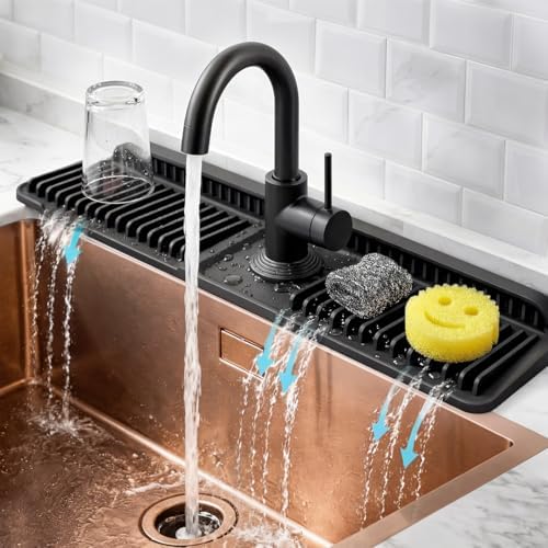 Kitchen Sink Faucet Mat, 24” Silicone, Black