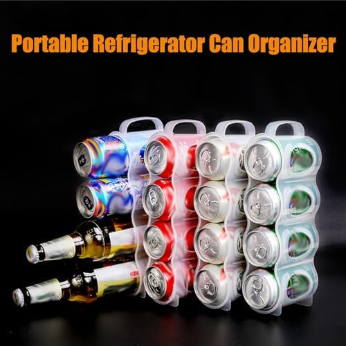 4 Pack Clear Can Organizer Rack For Refrigerator, Stackable Beverage