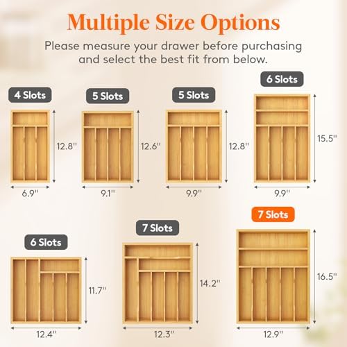 Lifewit Bamboo Silverware Drawer Tray, 12.9 x 16.5