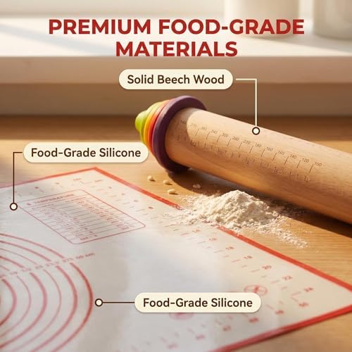 Adjustable Rolling Pin with Thickness Rings & Silicone Baking Mat