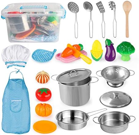 D-FantiX Play Kitchen Accessories, Kids Play Pots and Pans Playset