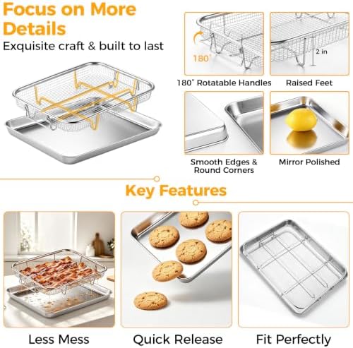 Onader Air Fryer Basket and Pan, Stainless Steel Quarter Sheet Pan
