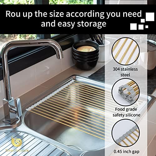 Snailhouse Gold Roll-Up Over Sink Dish Drying Rack for Kitchen,17.8x15.7in