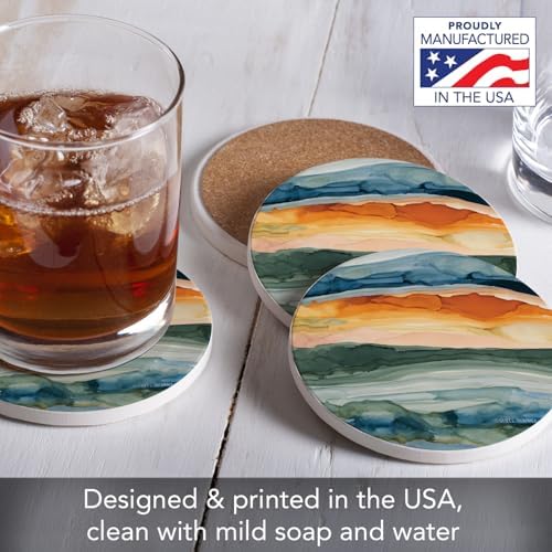 Thirstystone Watercolor Sunrise 4 Pack Round Absorbent Stone Coasters