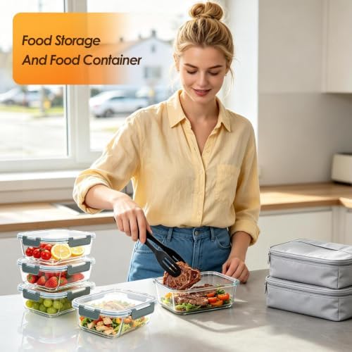 5-Pack 36 oz Glass Storage Containers with Lids, Grey