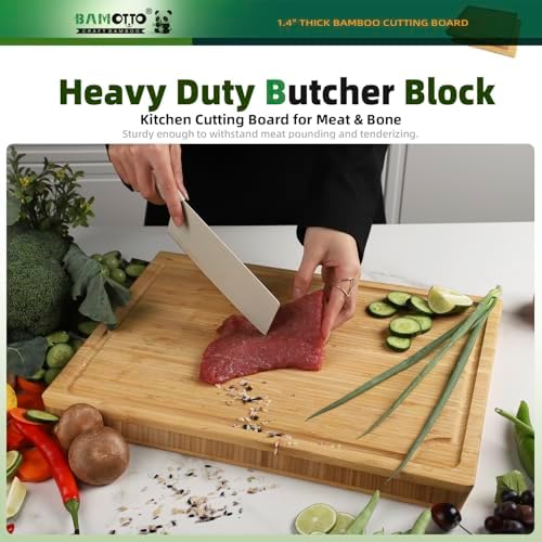 BAMOTTO CRAFTBAMBOO 1.4" Thick Bamboo Cutting Board Butcher Block