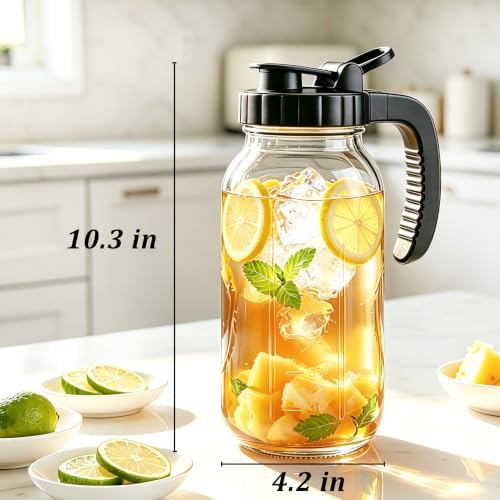 Glass Pitcher With Pour Spout Lid 64 OZ Wide Mouth Mason Jar Pitcher